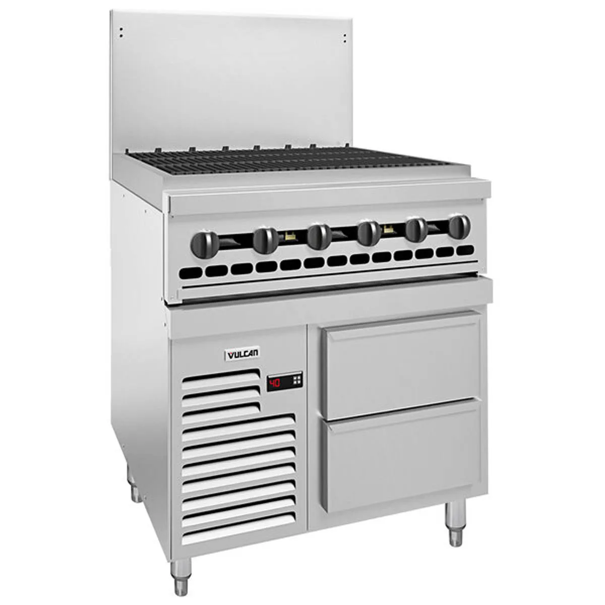 Vulcan 36R-36CBN 36" Natural Gas Restaurant Range w/ 36" Full Charbroiler, (1) Refrigerated / Freezer Base, 96.000 BTU