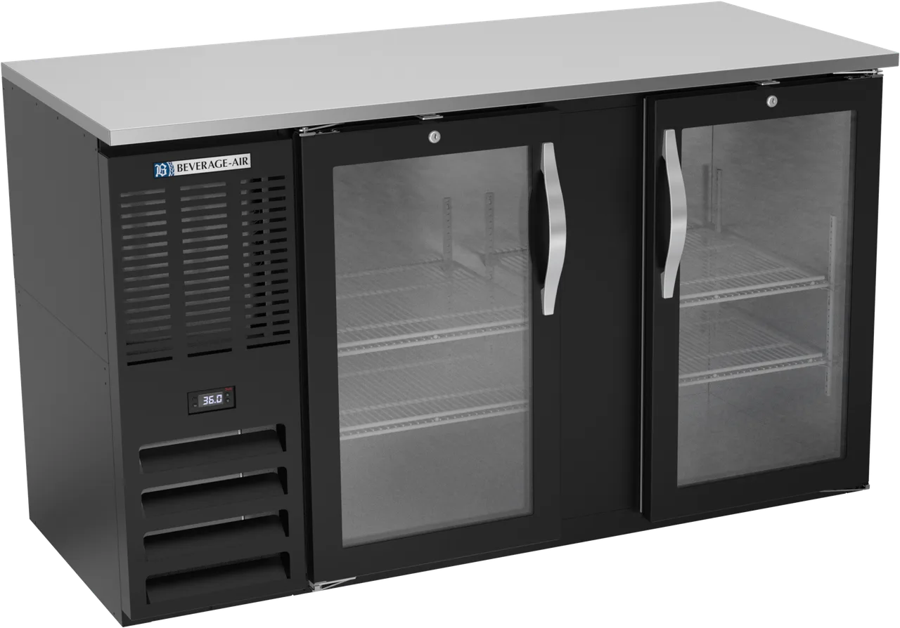 Beverage Air BBN58HC-FG-B Cooler, 58" W x 26-3/8" D x 34" H, 14.8 Cu Ft, 2 Doors, Black R290 NSF-7