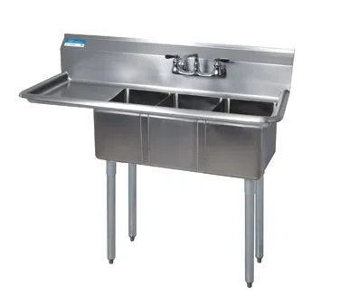 BK Resources BKS-3-1014-10-15L Three Compartment Sink, 47-1/2"W X 19-13/16"D X 39-3/4"H