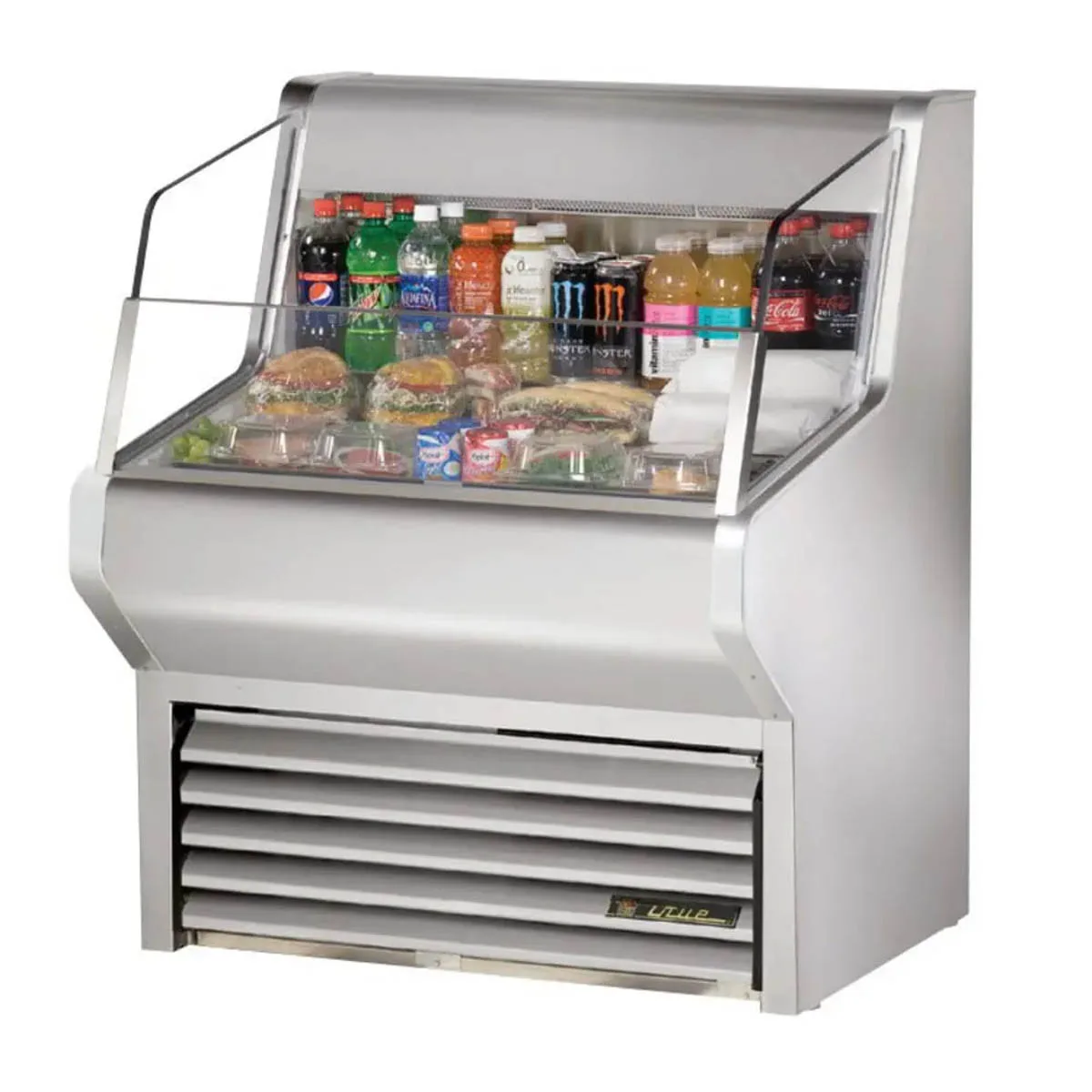True THAC-36-S-LD 36" Horizontal Air Curtain Merchandiser, Stainless Steel, Self Contained, 3 Shelves