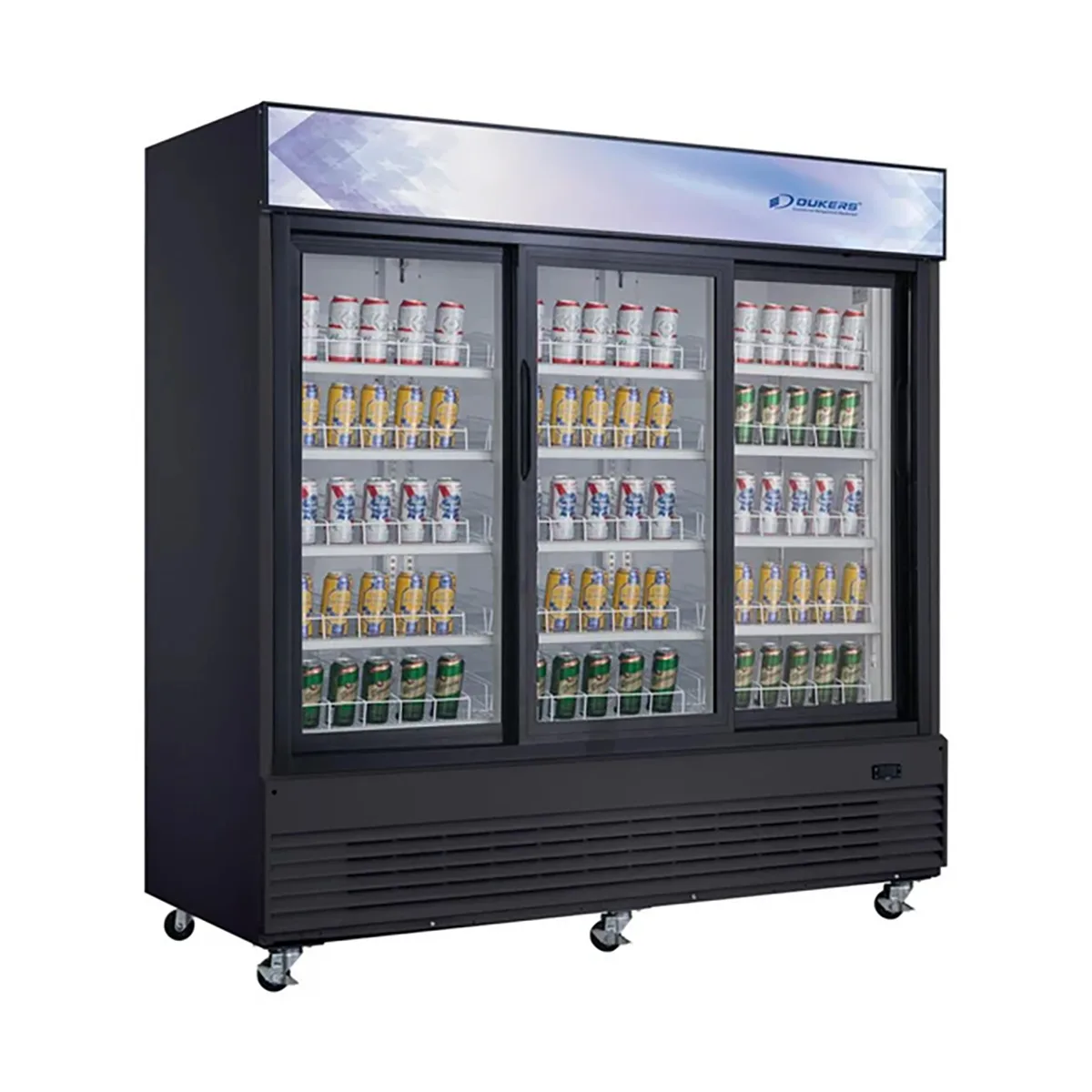 Dukers Appliance Co DSM-68SR 78" Three Glass Door Merchandiser Refrigerator in Black, 69 cu. ft.