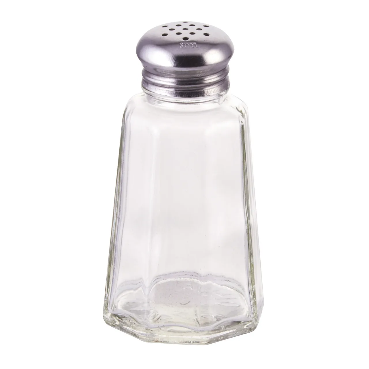 Winco G-106 Glass Salt & Pepper Shaker, 2 oz Capacity, Single Stainless Steel Mushroom Top - 1 Dozen