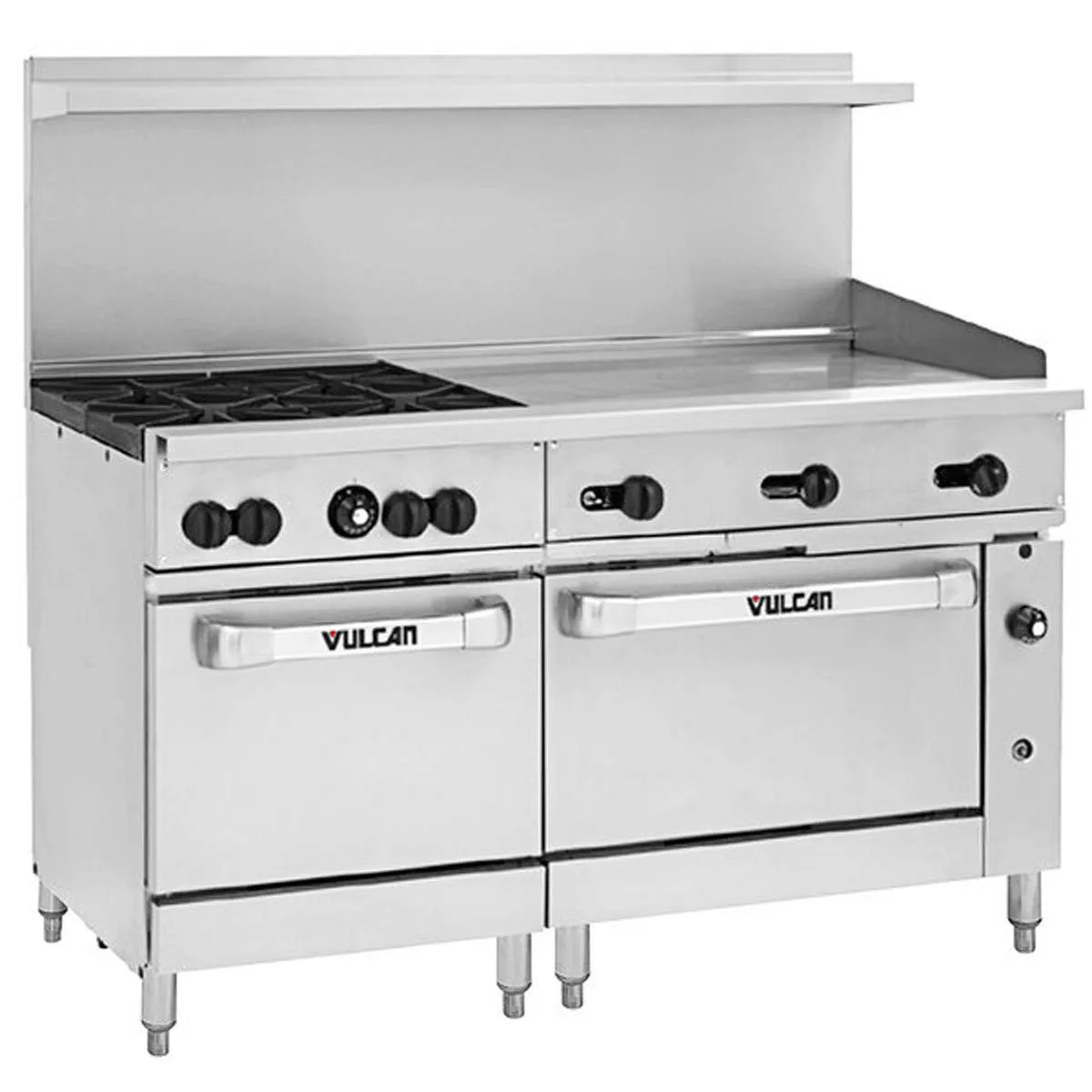 Vulcan 60RS-36G4B 60" Gas Restaurant Range w/ (4) Open Burners, 36" Griddle Right, (1) Standard Oven, (1) Refrigerated / Freezer Base, 180.000 BTU