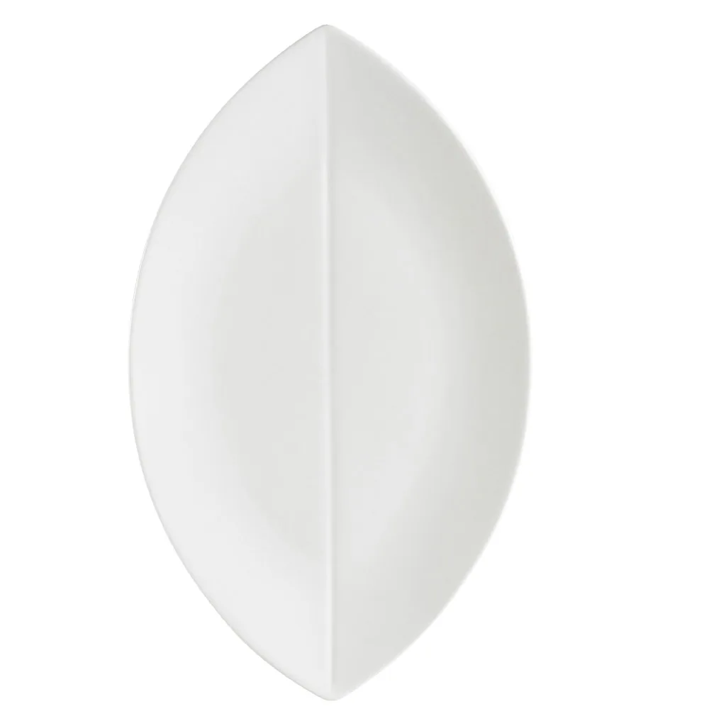 CAC China COL-V13 Flat Leaf Platter, 11-1/2" L x 6-3/4" W x 1/2" H, White Porcelain - Dozen