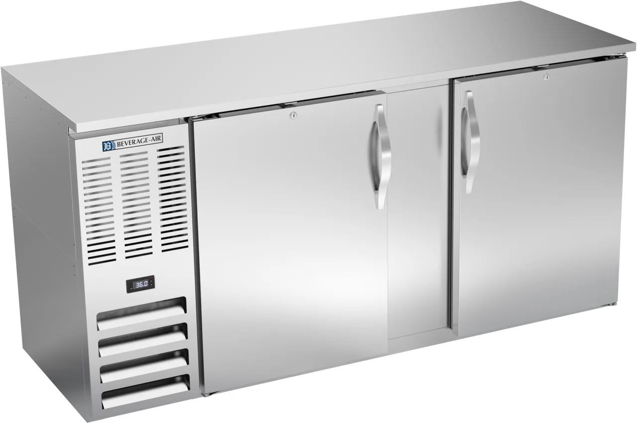 Beverage Air BBN68HC-F-S Cooler, 68"W x 26"D x 34"H, 18.2 cu ft, 2 Doors, Steel LED R290 1/3 HP 115V