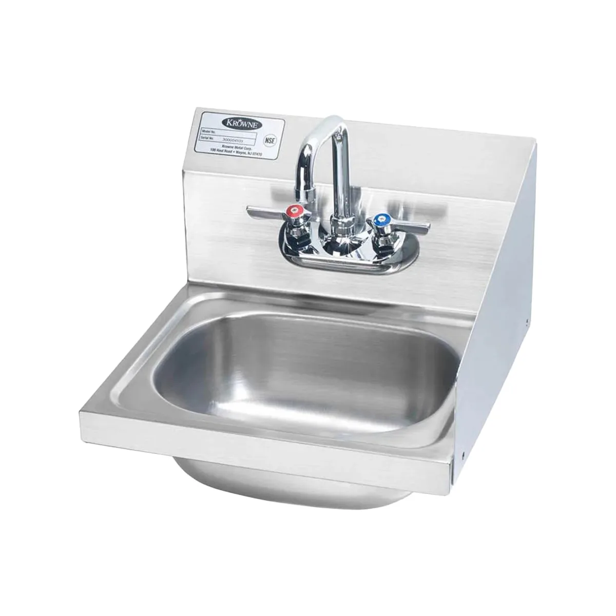 Krowne HS-2-RS 15" Wall Mounted Hand Sink with Faucet - 20 gauge / Back & Right Splashes