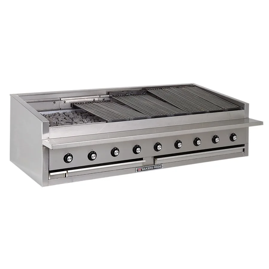 Bakers Pride L-72RS-C 72" Low Profile Countertop Gas Radiant/Lava Rock Charbroiler, 195.000 BTU