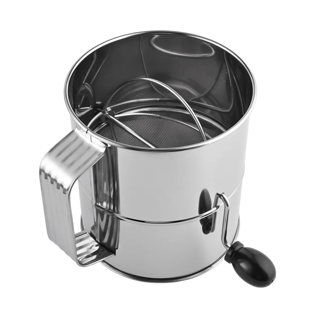 CAC China SFTR-8 Rotary Baking Sifter, 8 Cup Capacity, Stainless Steel, Black and Cherry Finish