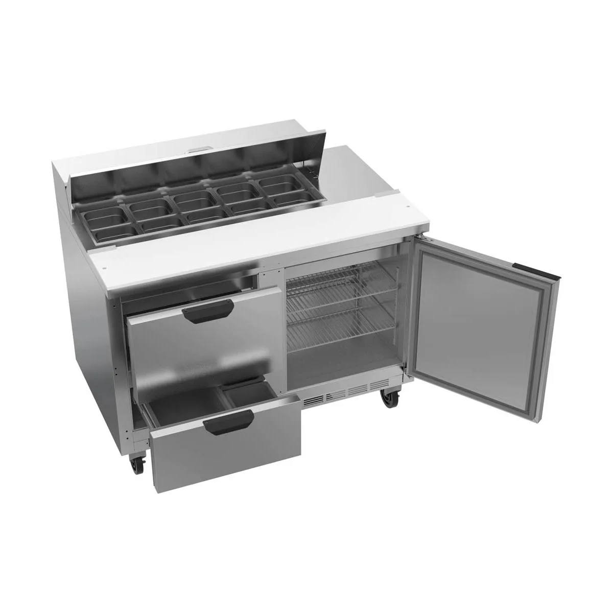 Beverage Air SPED48HC-10-2 48" Two Section Sandwich/Salad Prep Table w/ 2 Drawers & 1 Door, 10 Pans