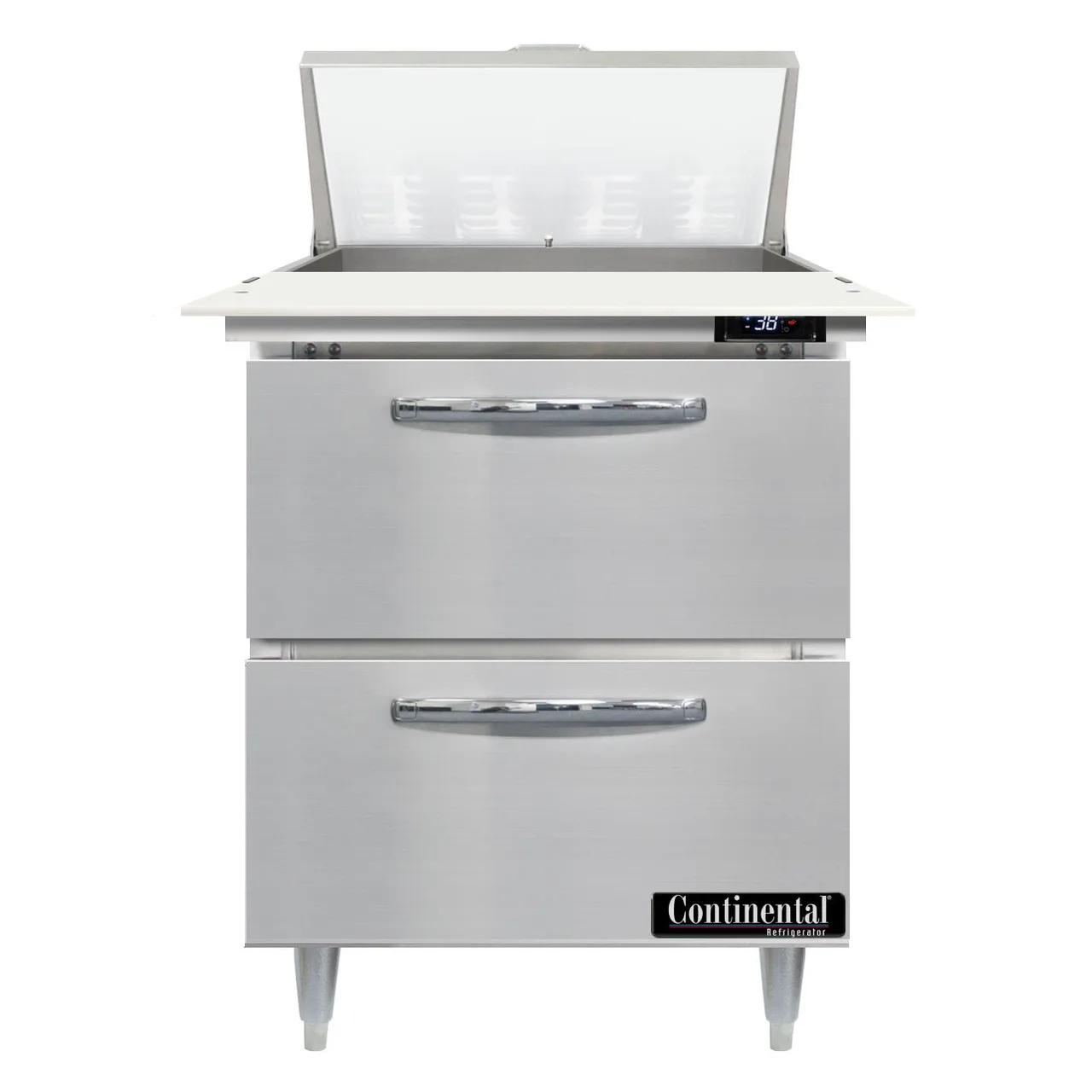 Continental Refrigerator D27N8C-D 27" One Section Sandwich / Salad Prep Table w/ 2 Drawers, 8 Pans