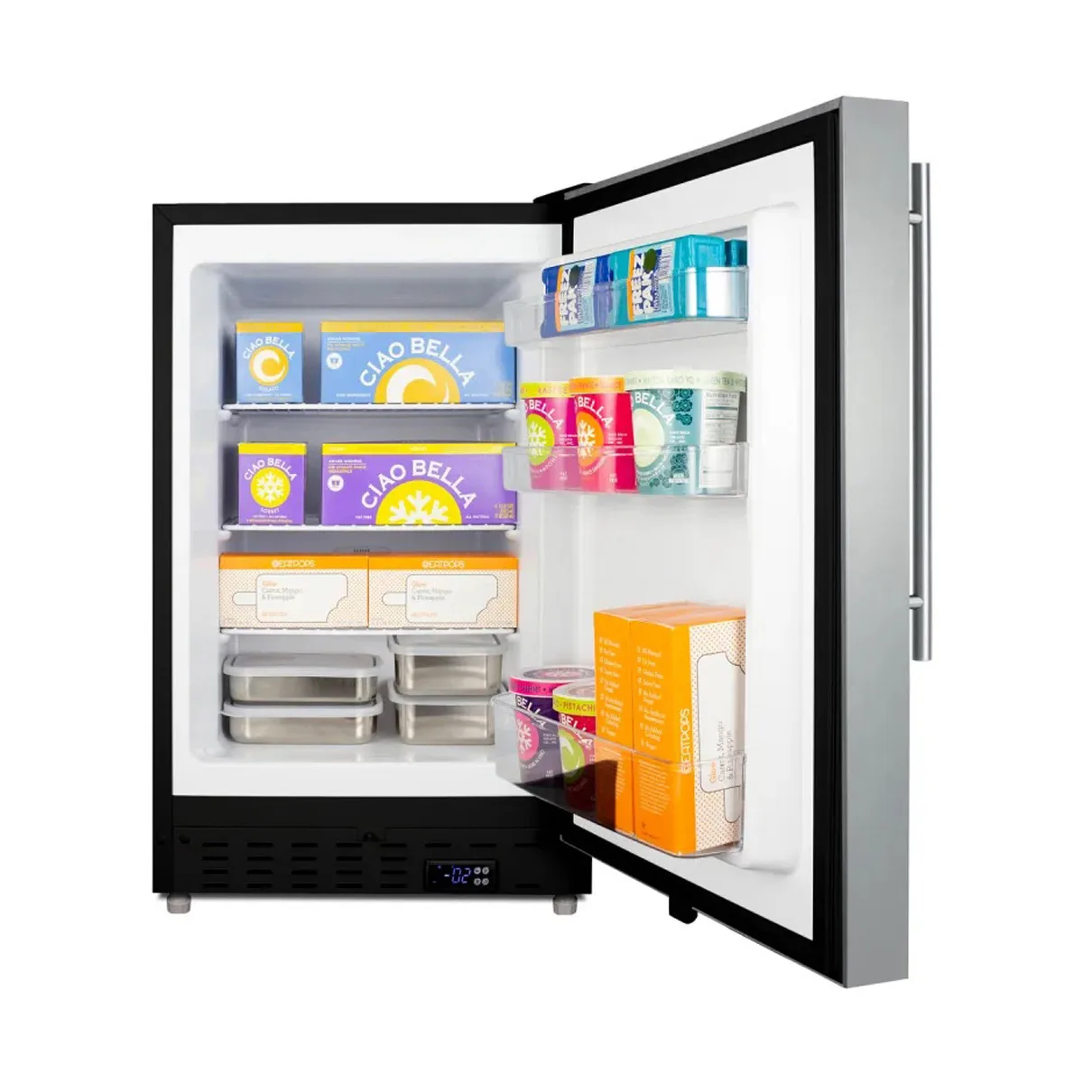 Summit ALFZ37BSSHV 20" Built-in or Freestanding Undercounter Freezer in Black, w/ Stainless Steel Door, 2.68 cu. ft.