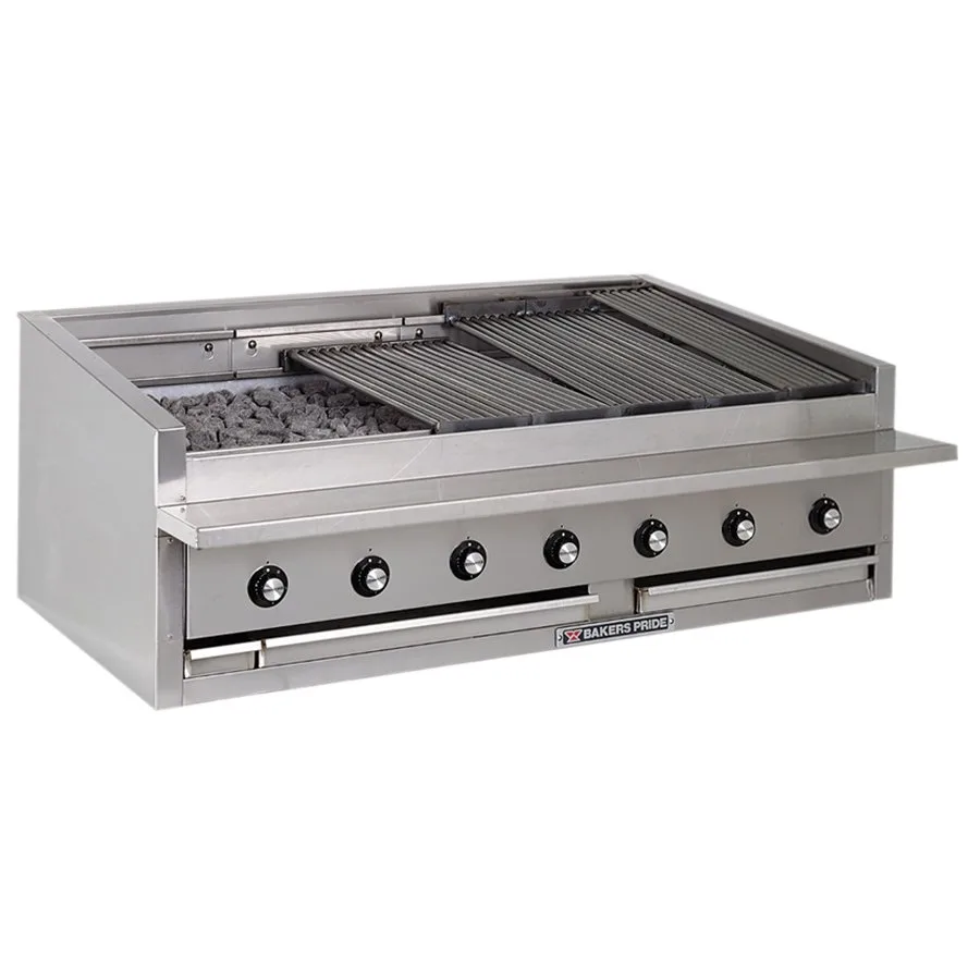 Bakers Pride L-60RS-C 60" Low Profile Countertop Gas Radiant/Lava Rock Charbroiler, 195.000 BTU