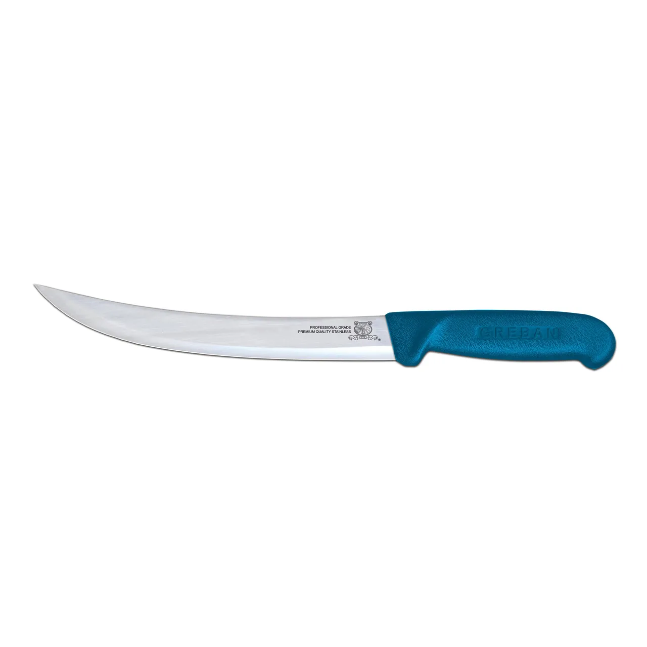 Omcan USA 12315 Breaking Knife - 8" Curved Stamped Blade, Stainless Steel, Blue Plastic Handle