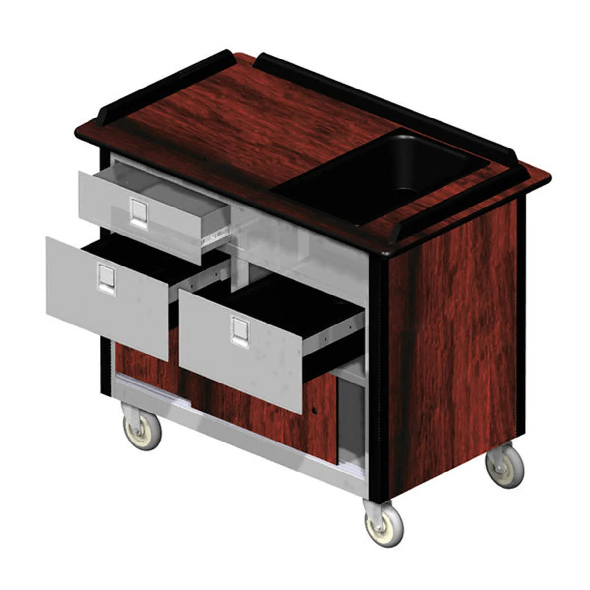 Lakeside 690-30 Food Cart w/ Drawers, Stainless Steel Storage Compartment with Sliding Doors