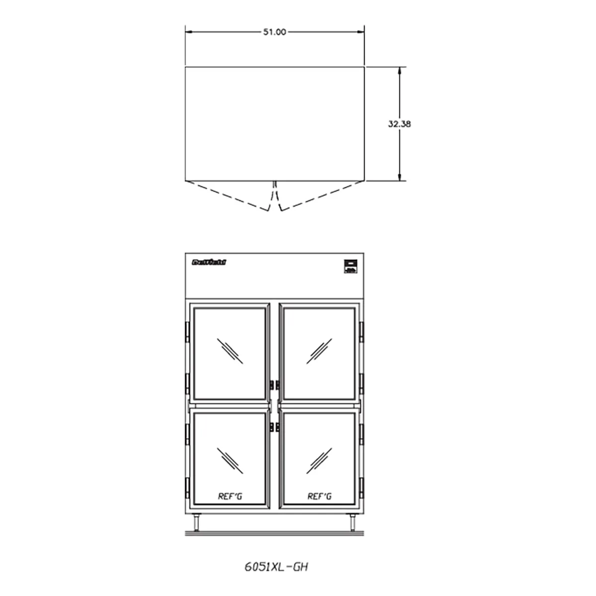 Delfield 6051XL-GH 72" 4-Half Glass Door Reach-In Refrigerator, 33.2 cu. ft., Top Mounted, Stainless Steel