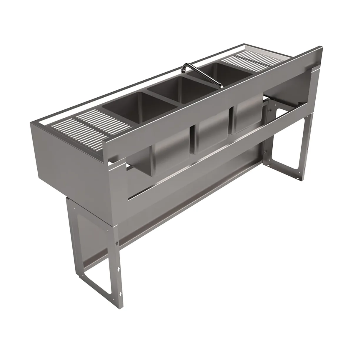 BK Resources UBB-21-360TS Underbar Sink Units, 3 Compartment with 2 Drainboards