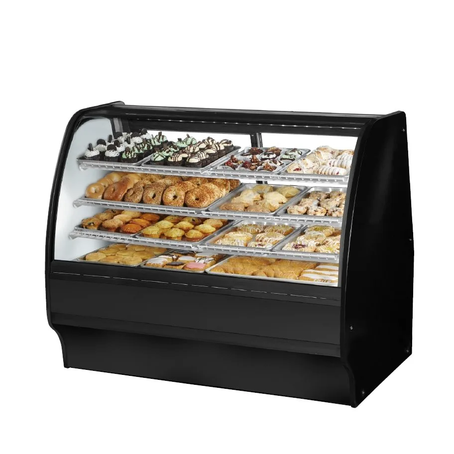 True TGM-DC-59-SC/SC-B-W 59" Curved Glass Solid Colored End Dry Bakery Merchandiser