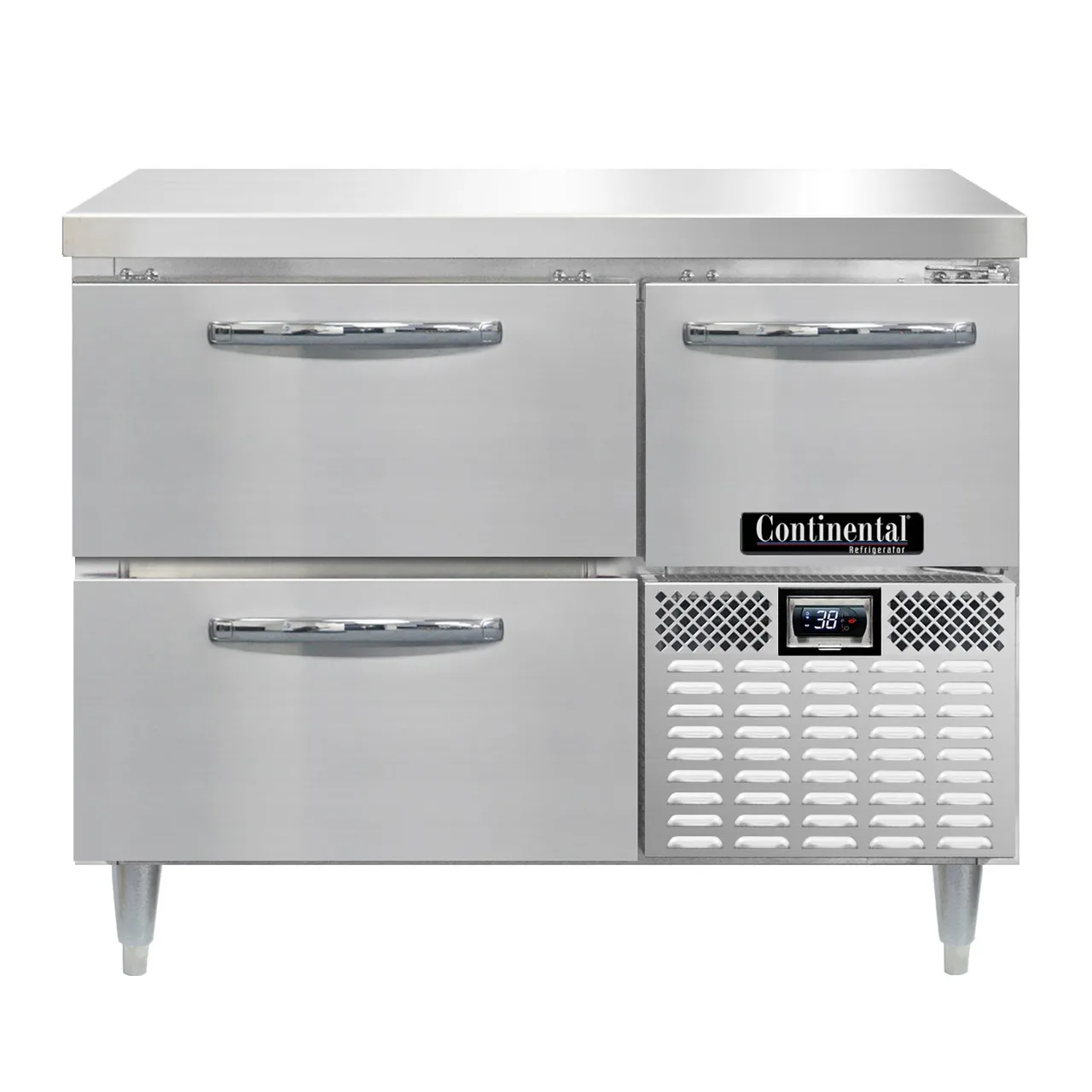 Continental Refrigerator DRA43NSS-F 43" Work Top Fish/Poultry File Refrigerator w/ 2 Drawers & 1 Half Door