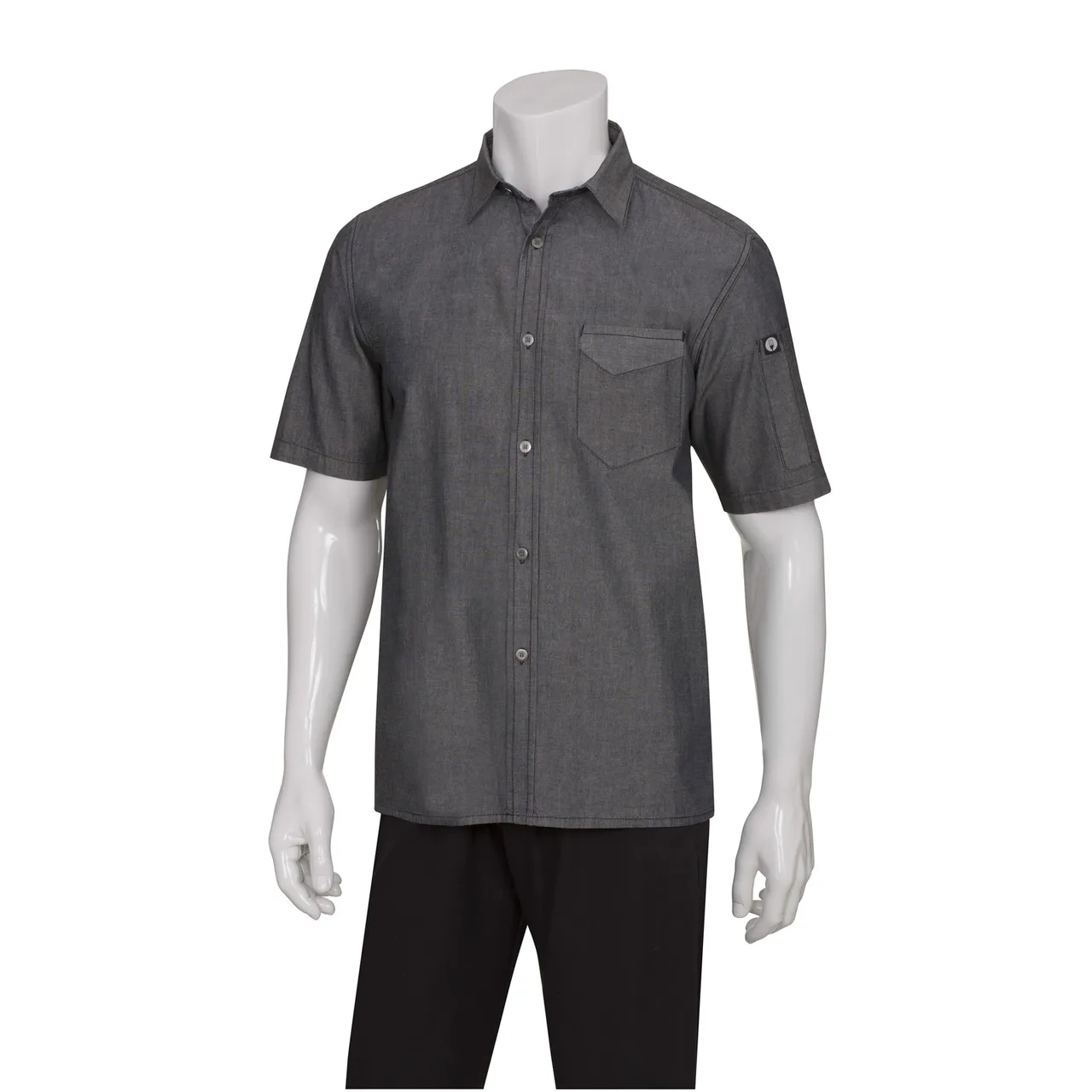 Chef Works SKS002-BLK-3XL Men's Detroit Cook Shirt, Short‑Sleeve, Black, 3XL, 100% Cotton Denim