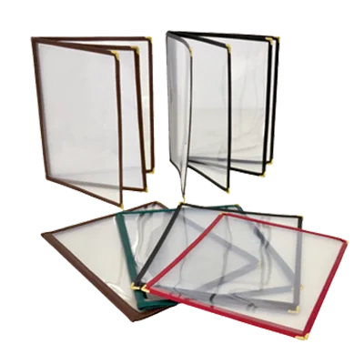 Omcan USA 39793 Menu Holder, 9-1/4" x 11-3/4" Brown Plastic Booklet with Metal Decorative Corners