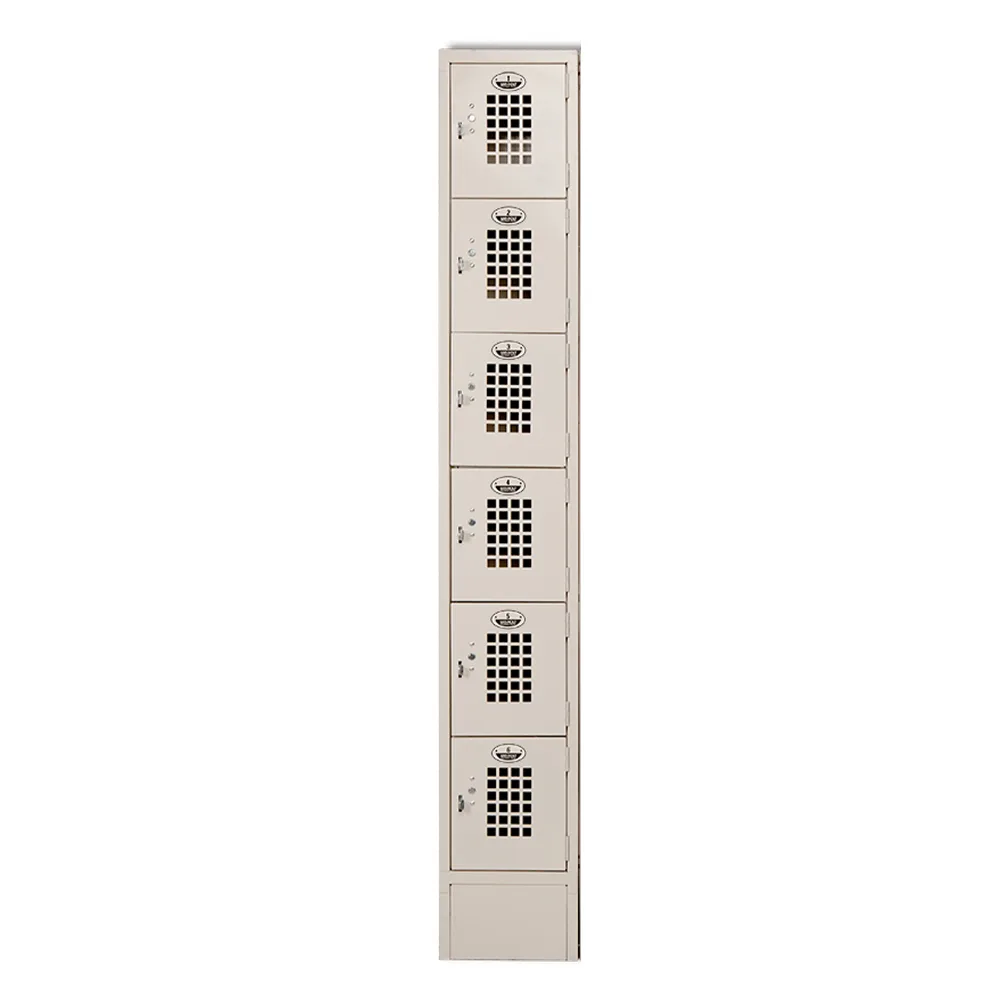 Winholt WL-66-15 6-Tier Floor Mounted Lockers, 12"W x 15"D x 78"H, Beige Finish, Mesh Grid Vented