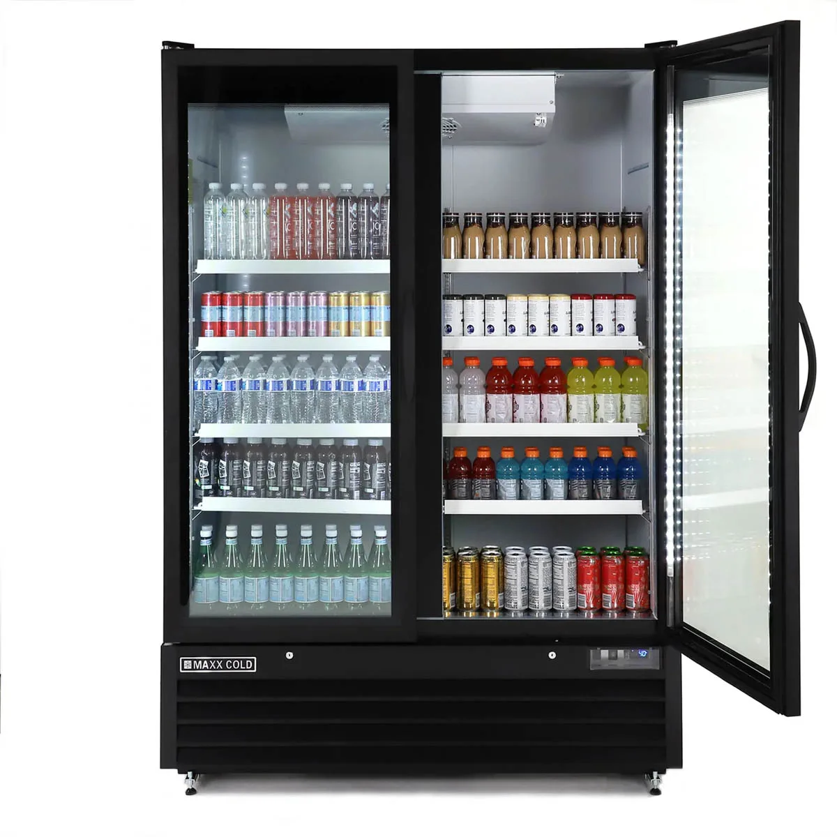 Maxx Cold MXGDM-50RBHC - 54" Black Glass Door Merchandiser Refrigerator, 50 cu ft, ½ HP, Lock