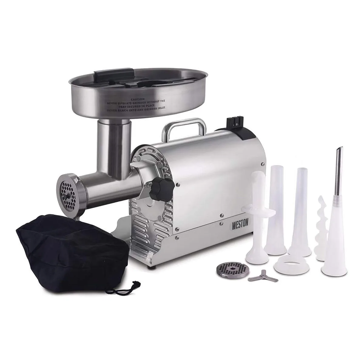 Hamilton Beach 10-1201-W Meat Grinder, #12 Hub, 1 HP 750W, 4.5mm/7mm Plates, 6-9 lbs/min, 360-540 lbs/hr