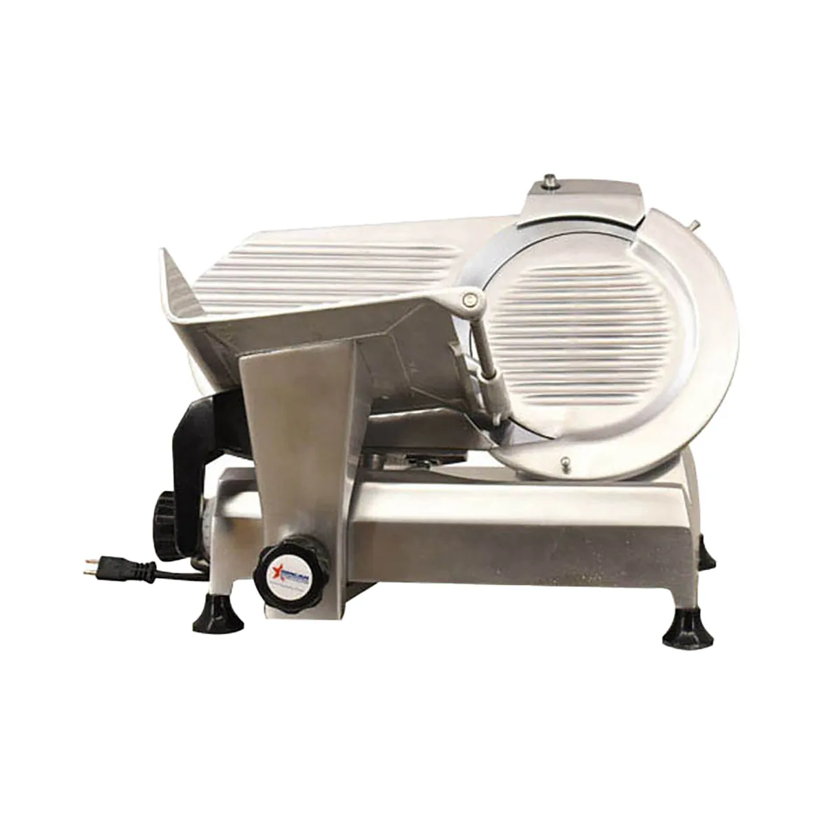 Omcan USA 13625 Meat Slicer – 11” Carbon Steel Blade, Belt-Driven Gravity Feed, Aluminum, .35 HP, 110V, NEMA 5-15P