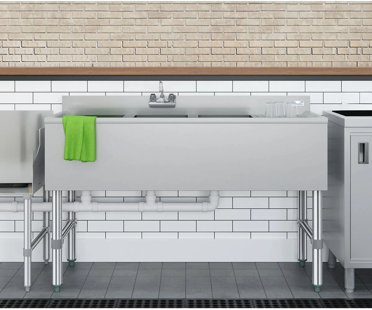 Koolmore SBR3B48-R-320 48" Underbar Sink Units, 3 Compartment with Right Drainboard