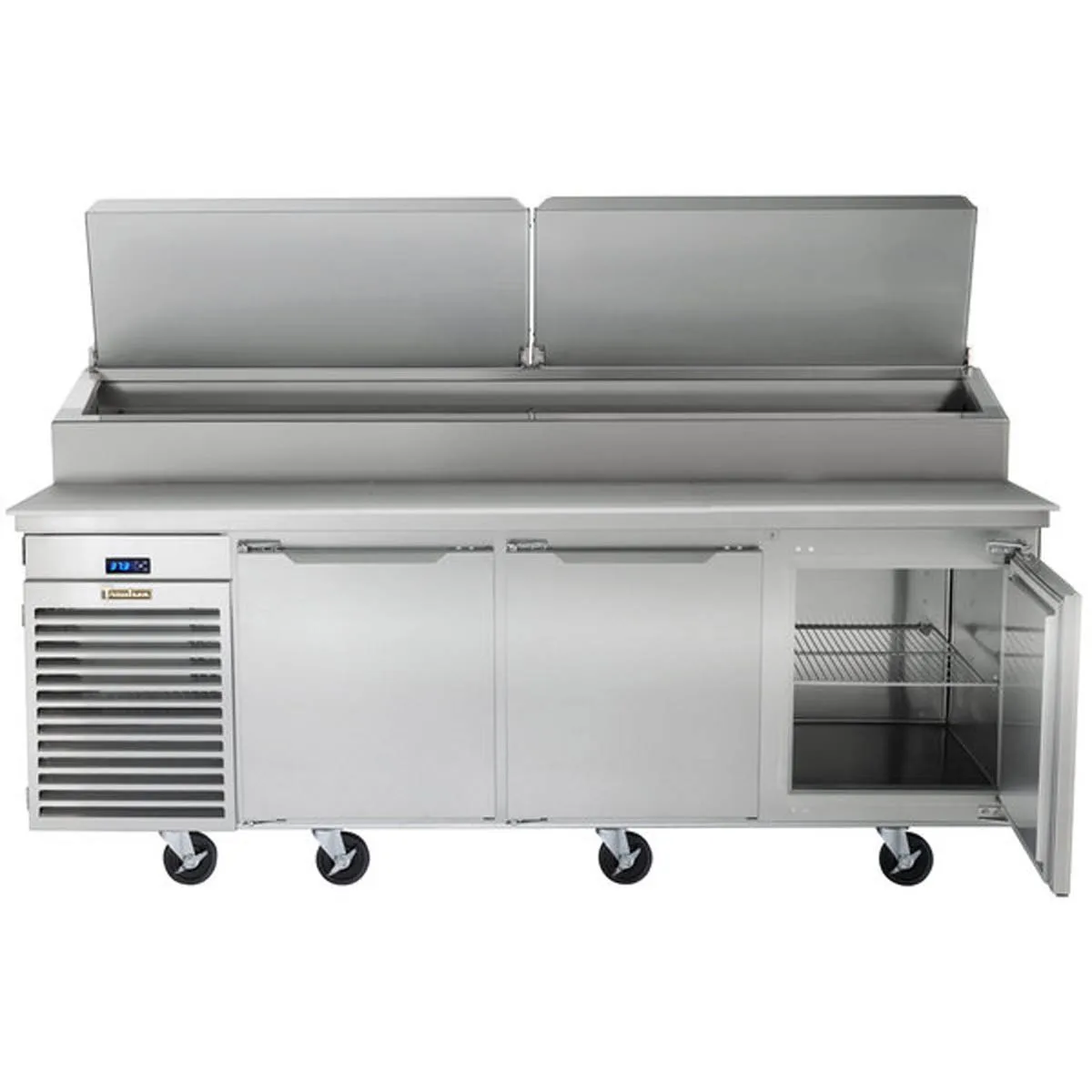 Traulsen TS090HT 90" 3-Section Refrigerated Pizza Prep Table w/ 3 Doors, (12) 1/3 Pans