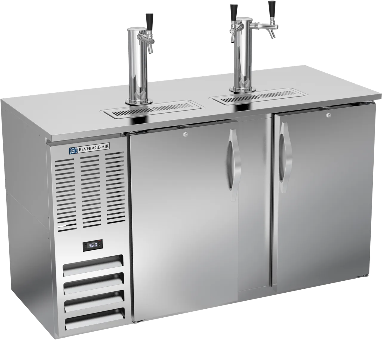 Beverage Air DDN58HC-S Cooler, 58"W x 26"D x 49"H, 3-4 Keg, Steel Flat-Top, 2Col Faucet, Locks, R290