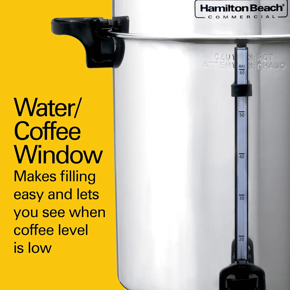 Hamilton Beach D50065 Coffee Urn/Percolator, S.Steel Exterior, 60 Cup Cap. w/ Cup Trip Handle - 120V
