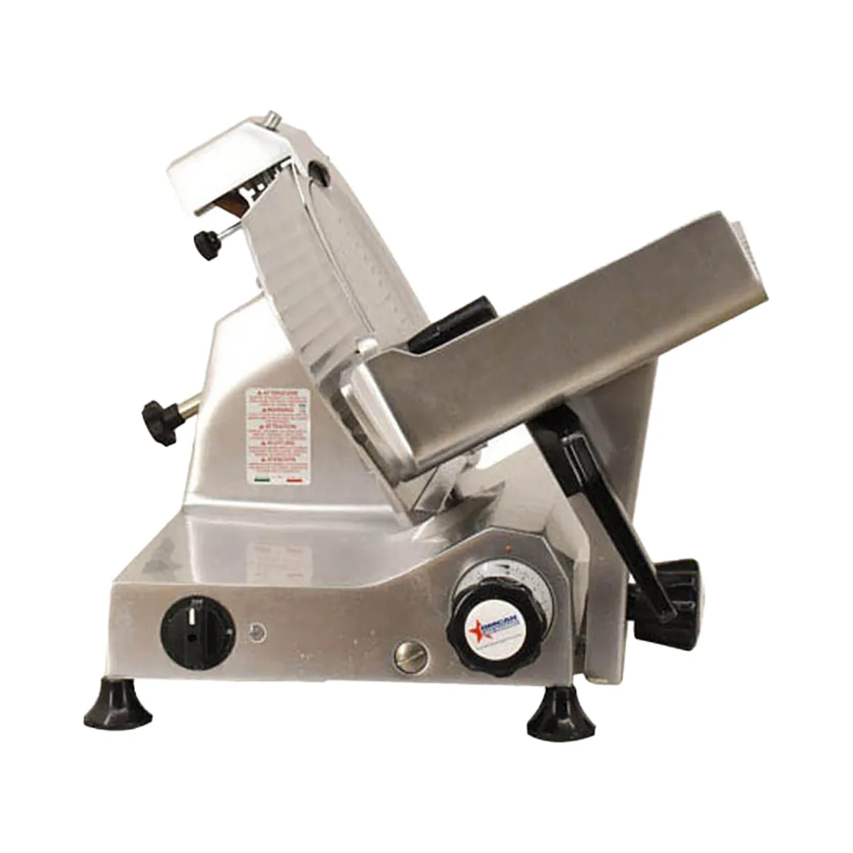 Omcan USA 13625 Meat Slicer – 11” Carbon Steel Blade, Belt-Driven Gravity Feed, Aluminum, .35 HP, 110V, NEMA 5-15P