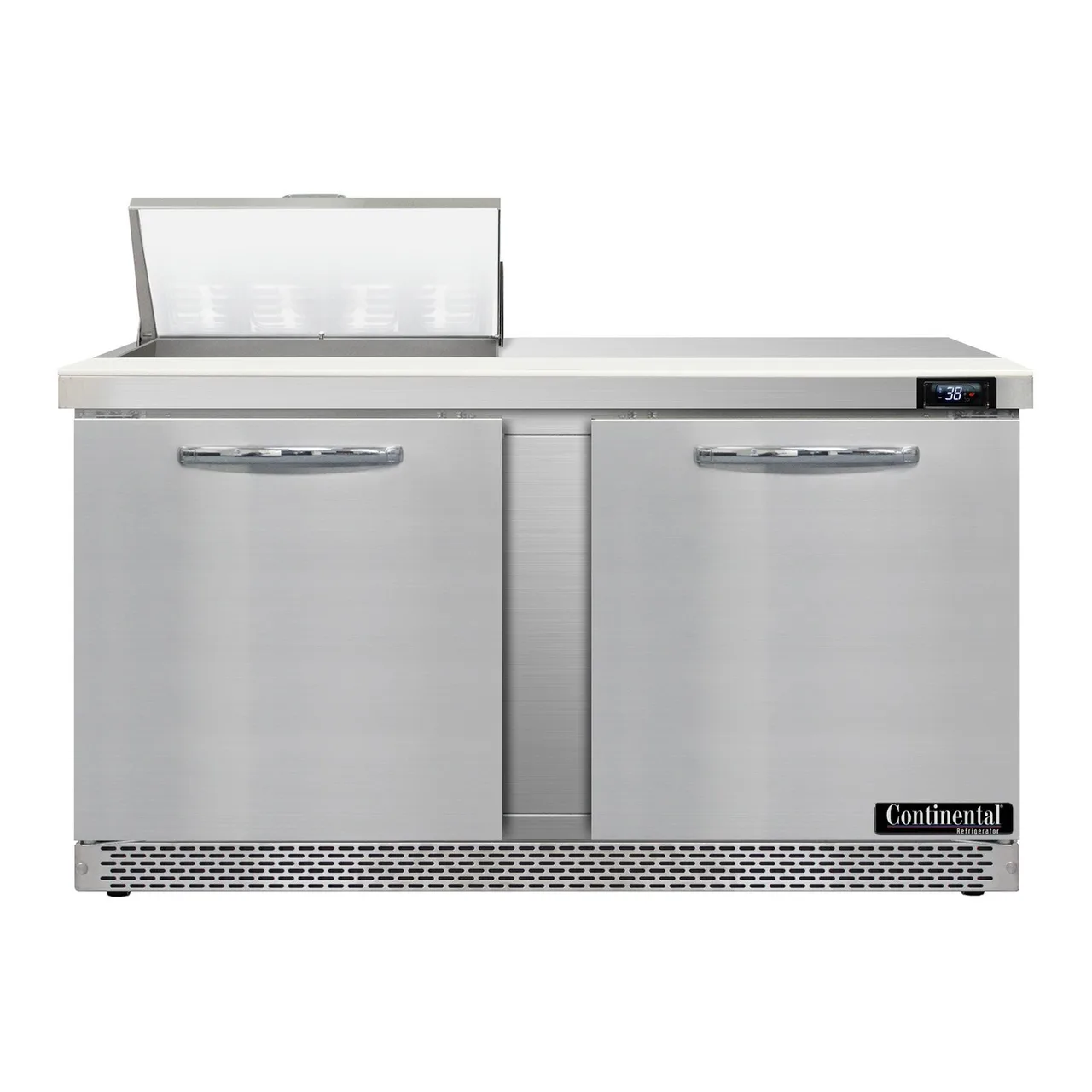 Continental Refrigerator D60N8-FB 60" Two Section Sandwich / Salad Prep Table w/ 2 Doors, 8 Pans