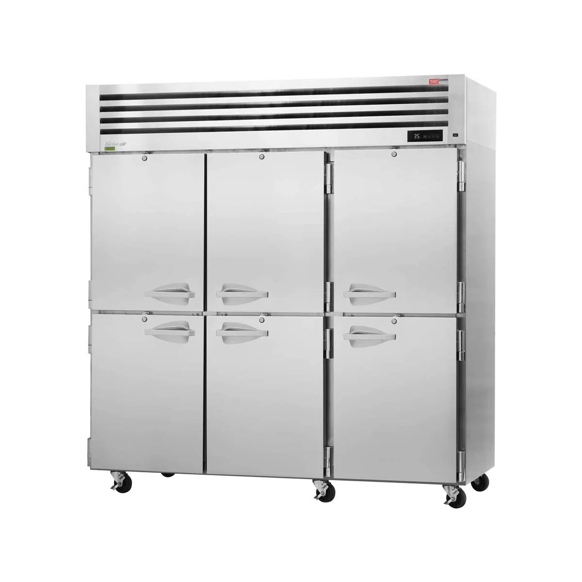 Turbo Air PRO-77-6R-N 77" 3-Section Reach-In Refrigerator w/ 6 Solid Half Doors, Top Mount, 75 cu. ft.