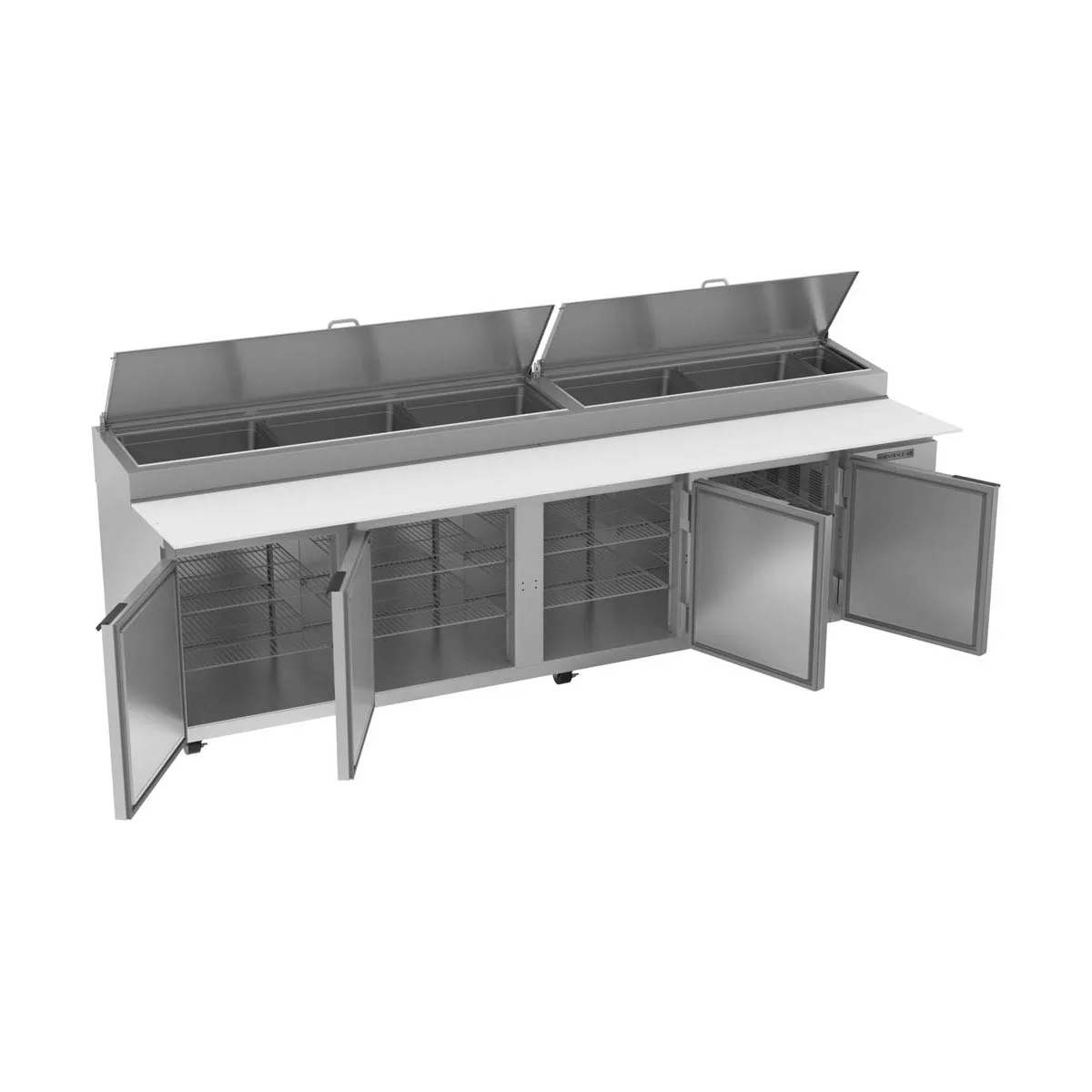 Beverage-Air DP119HC 119" 4-Section Refrigerated Pizza Prep Table w/ 4 Doors, 42 cu. ft.