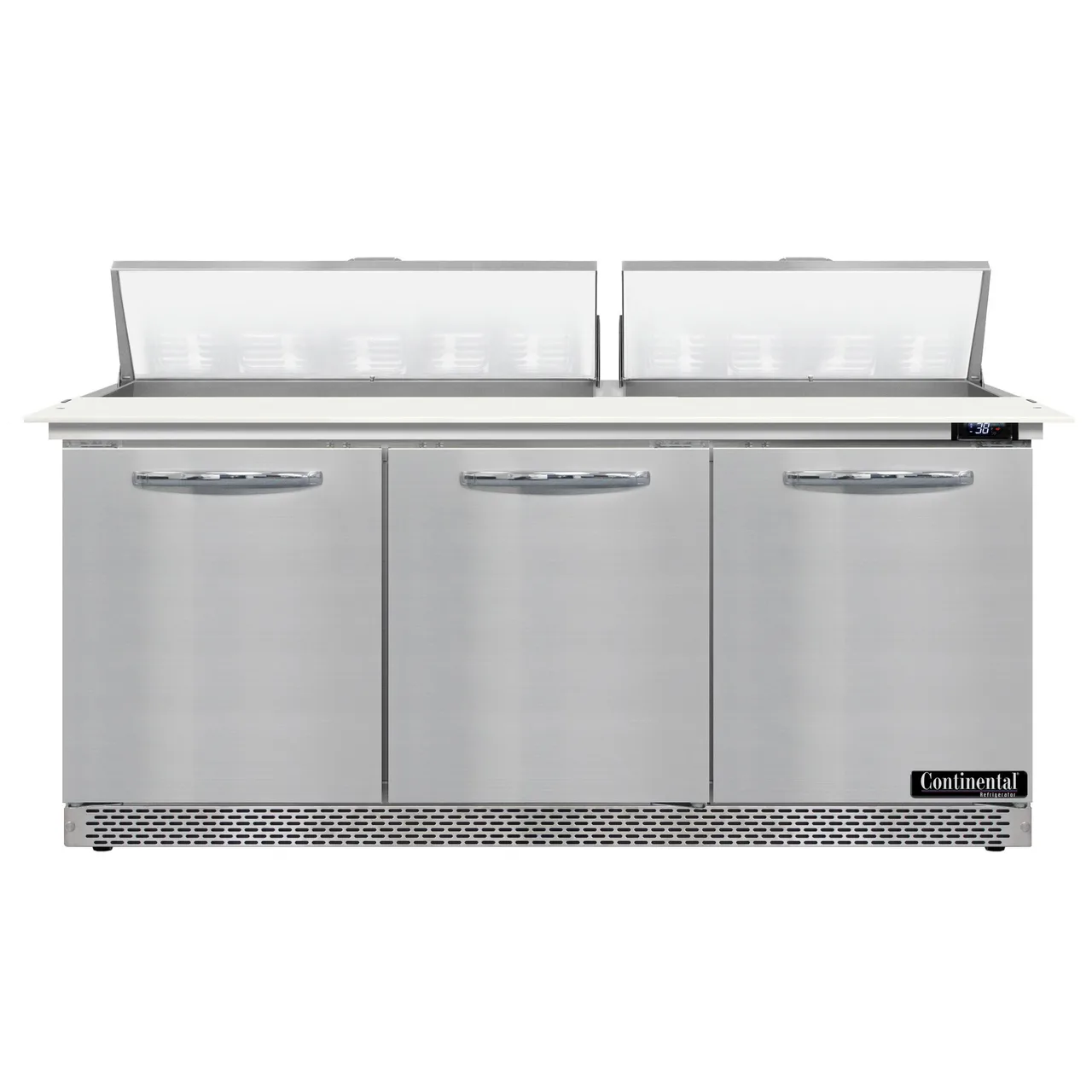 Continental Refrigerator SW72N18C-FB 72" 3-Door Sandwich and Salad Prep Table, 18 Pans, Stainless Steel Exterior