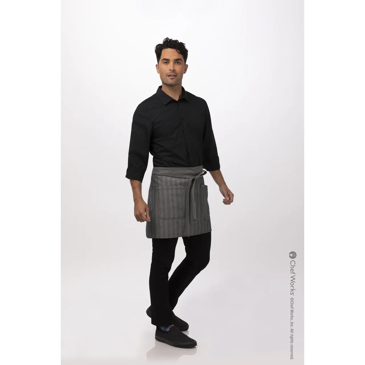 Chef Works AHN07-BLK-0 Waist Apron, 16"L X 38"W, 4 Pockets, Poly/Cotton, Black - 1/Case