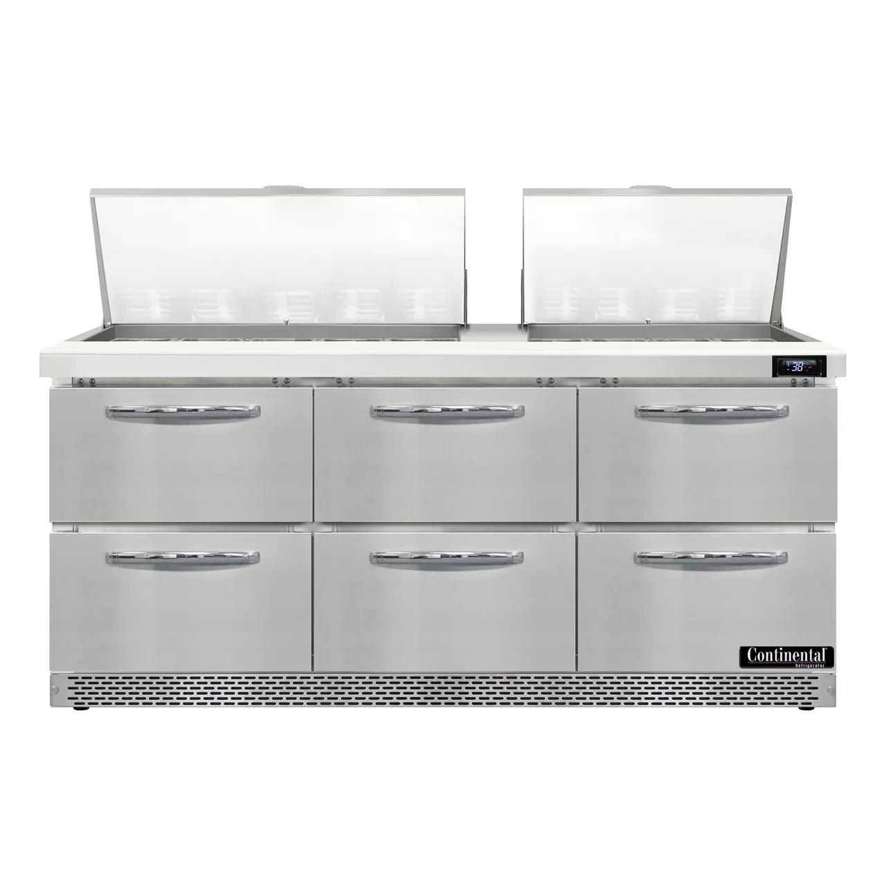 Continental Refrigerator D72N27M-FB-D 72" Mega Top Sandwich Prep Table w/ 3 Doors, 27 pans