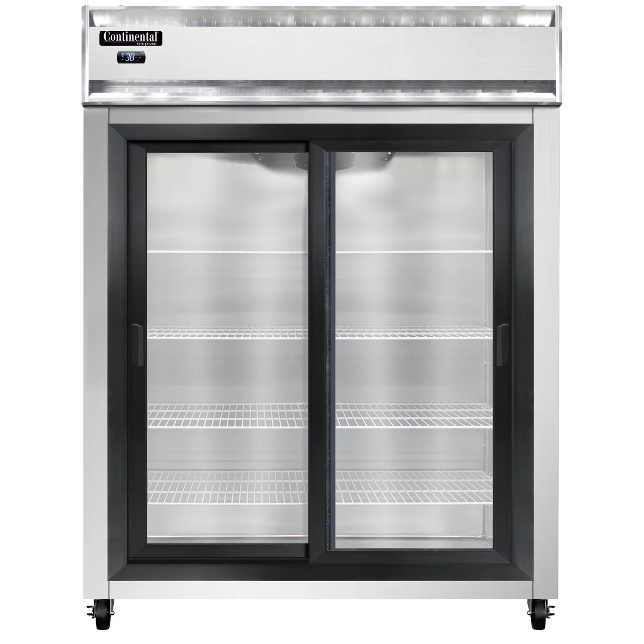 Continental 2RENSGD 57" 2-Section Reach-In Refrigerator w/ 2 Sliding Glass Doors, Stainless Steel Front Aluminum Exterior, 50 cu.ft.