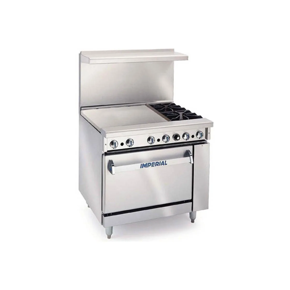 Imperial IR-2-G12 24" Gas Restaurant Range, (1) Space Saver Oven, (2) Open Burners, (1) 12" Griddle