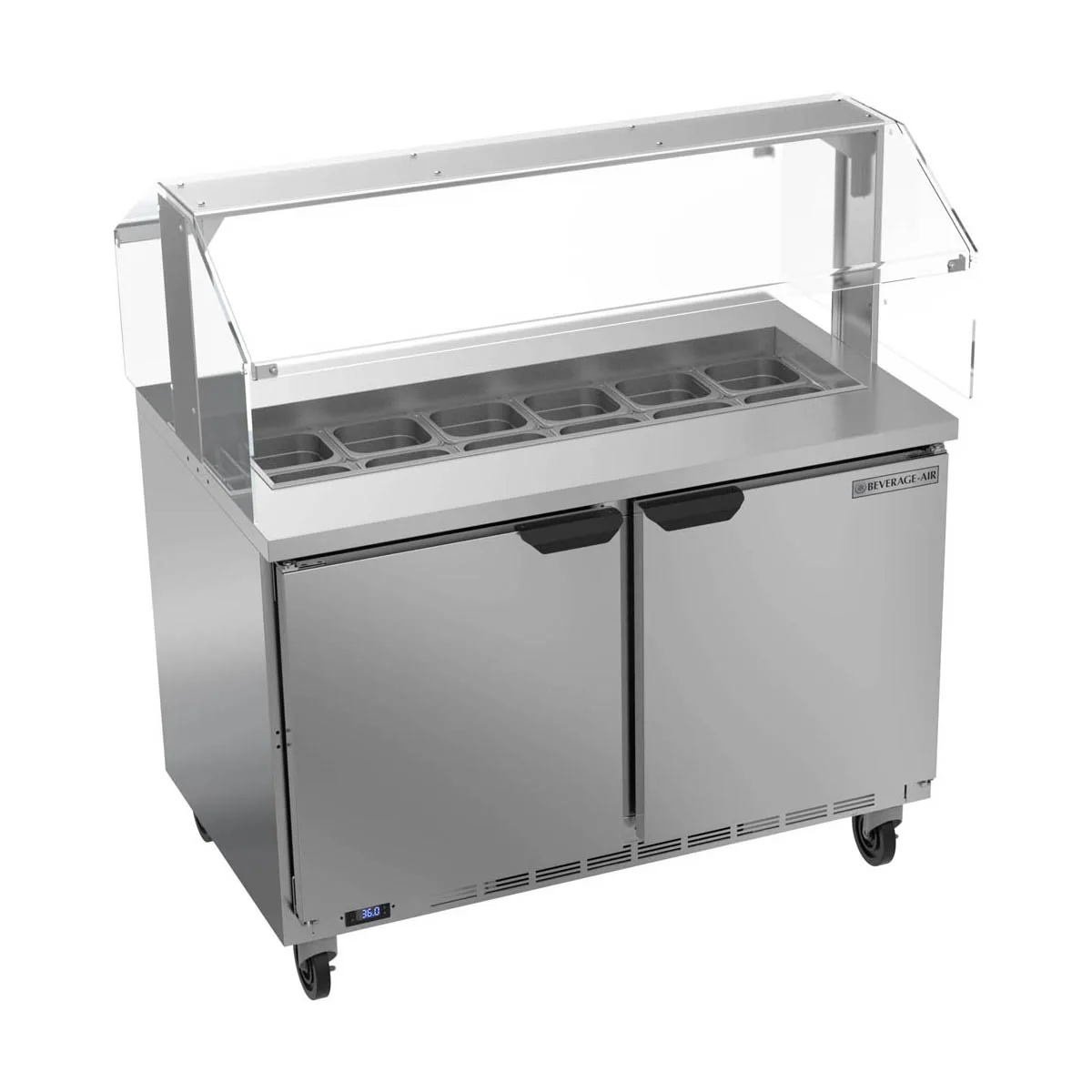 Beverage Air SPE48HC-12-SNZ 48" Two Section Sandwich/Salad Prep Table w/ 2 Doors, 12 pans, 13 cu. ft.