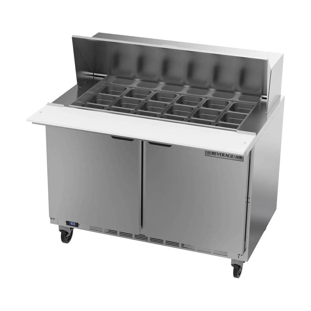 Beverage Air SPE48HC-18M 48" Mega Top Sandwich/Salad Prep Table w/ 2 Doors, 18 Pans, 13 cu. ft.