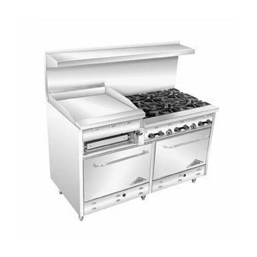 Comstock-Castle F33032-24B 60" Gas Restaurant Range w/ (6) Open Burners, (1) 24" Raised Griddle, (1) Standard Oven, (1) Cabinet Base, 240.000 BTU