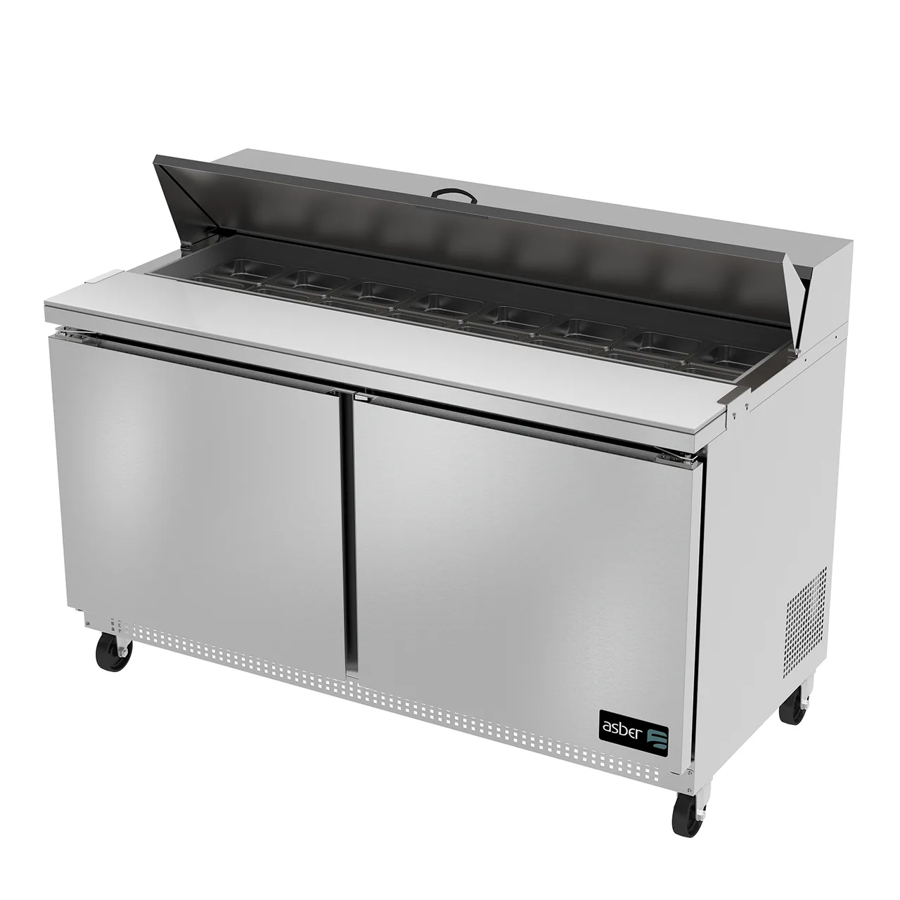 Asber APTS-60-16 60" Two Section Sandwich/Salad Prep Table w/ 2 Doors, 16 pans, 15 cu. ft.