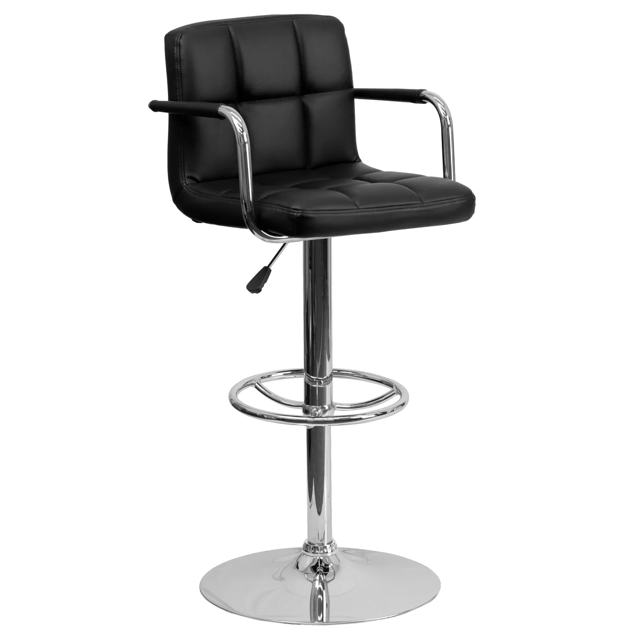 Flash Furniture CH-102029-BK-GG Swivel Bar Stool with Upholstered Quilted Back & Seat, Black Vinyl, Adjustable Height, 19-1/2" Chrome Base