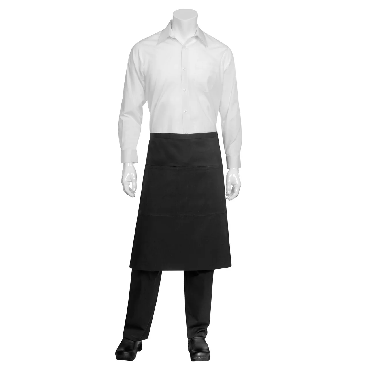 Chef Works REVF24-BLK-0 Waist Apron, 27"L x 26"W, Reversible, 3 Pockets, 65/35 Poly/Cotton, Black