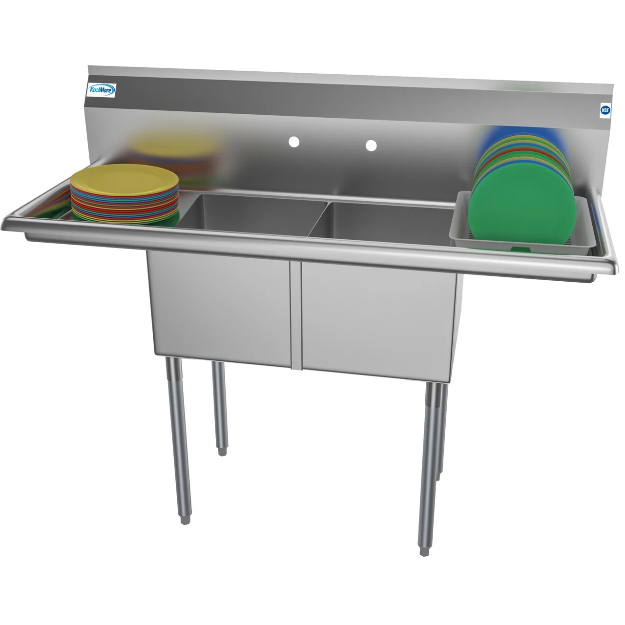 Koolmore SB141611-12B3 52" Two Compartment Sink, 14"W x 16"L Bowl With 2 Drainboards