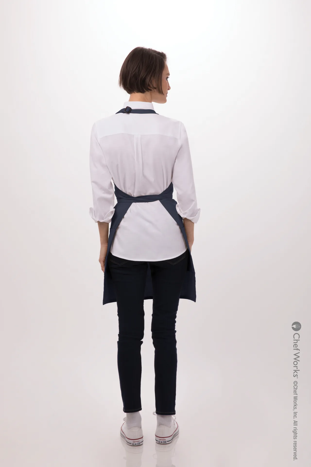 Chef Works F53 NAV-0 Bib Apron, 30-1/2"L x 24"W, Adjustable Neck, 2 Pockets, 65/35 Poly Cotton, Navy