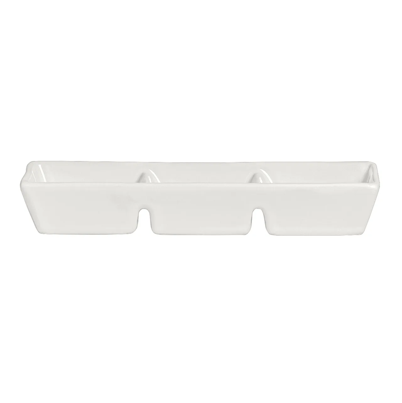 Steelite A400P075 - 7½" x 2½" 3‑Compartment Tray, 1 oz Wells, Vitrified China, Polar White - 1 Dozen